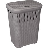 Seymours Knit Laundry Hamper with Hinged Lid  50L Grey